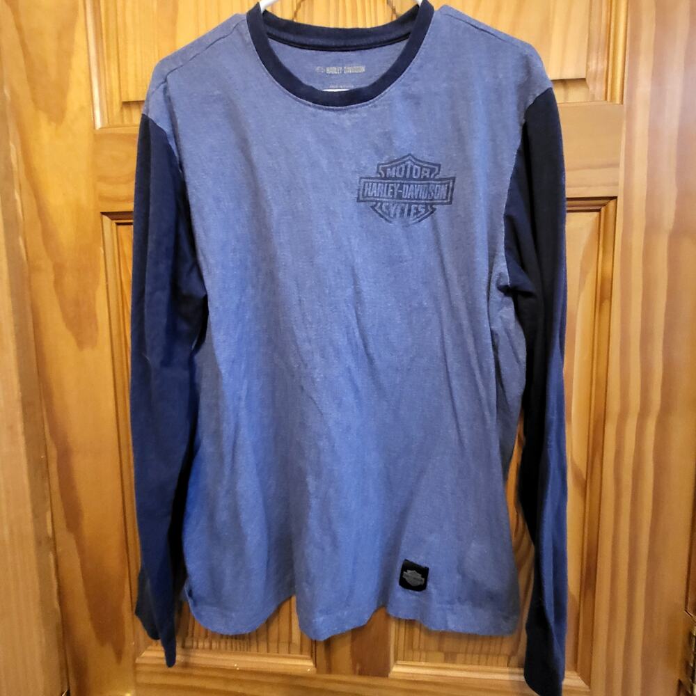 Harley-Davidson Men's Bar and Shield Blue L/S Tee T-Shirt   Large